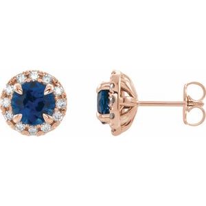 14K Rose 4 mm Natural Blue Sapphire & 1/5 CTW Natural Diamond Halo-Style Earrings