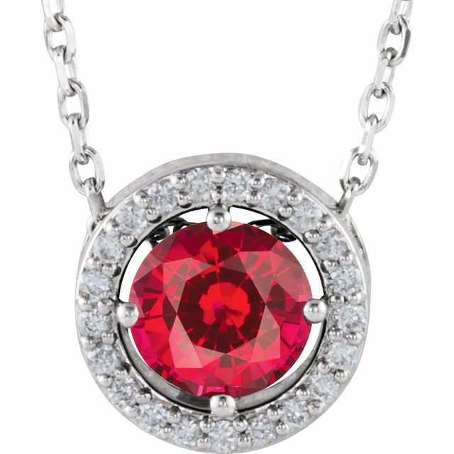Sterling Silver Imitation Ruby & .05 CTW Natural Diamond Halo-Style 16
