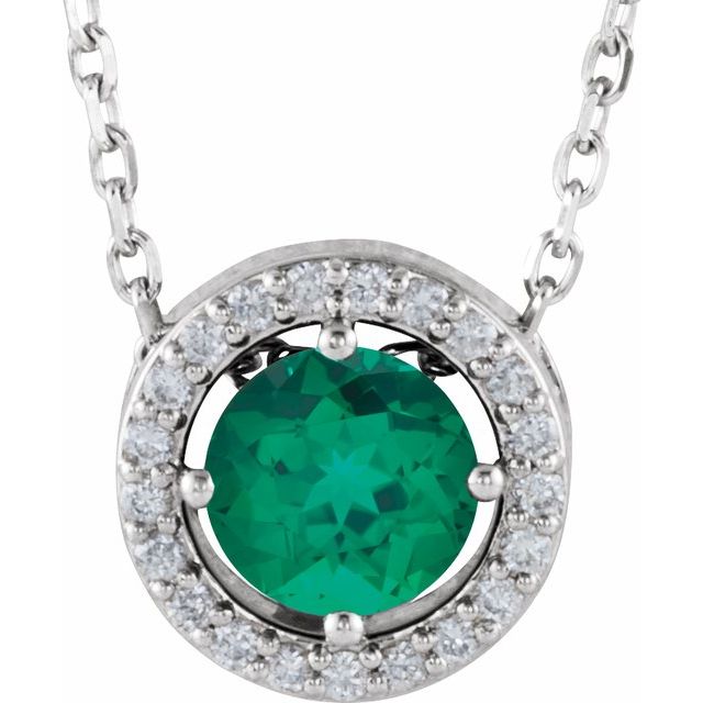 14K White Lab-Grown Emerald & .05 CTW Natural Diamond Halo-Style 16