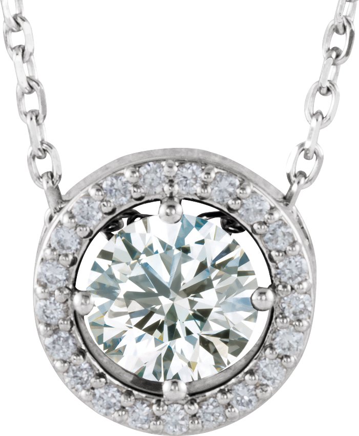 Sterling Silver Imitation Diamond & .05 CTW Natural Diamond Halo-Style 16" Necklace