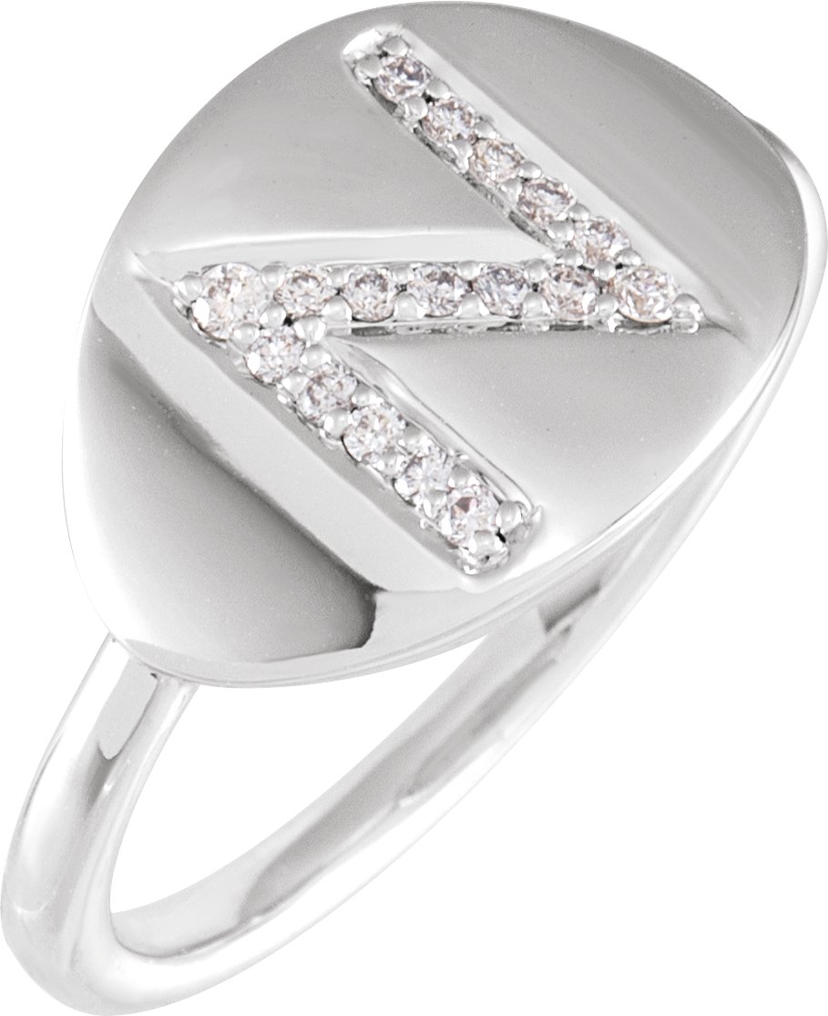 14K White 1/10 CTW Natural Diamond Initial N Ring