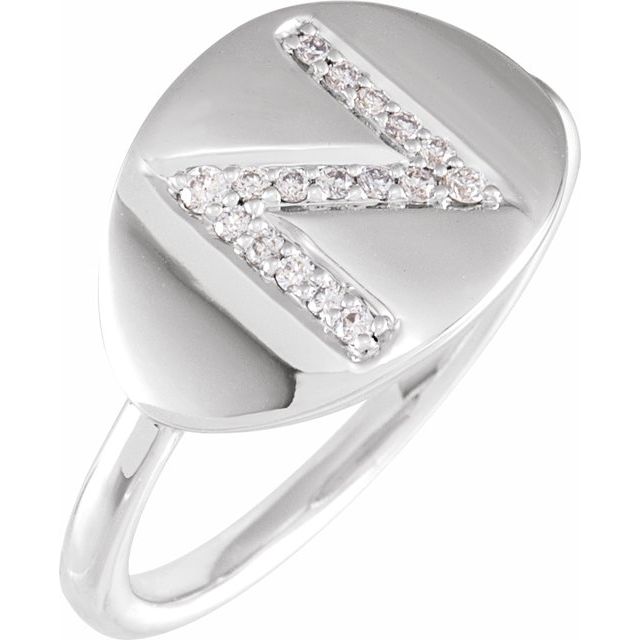 14K White 1/10 CTW Natural Diamond Initial N Ring