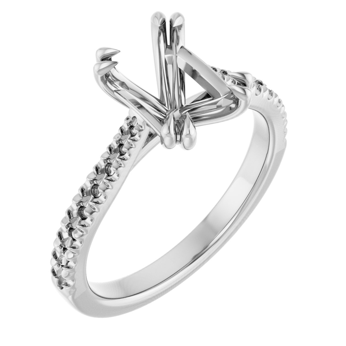 Double Claw-Prong Accented Engagement Ring
