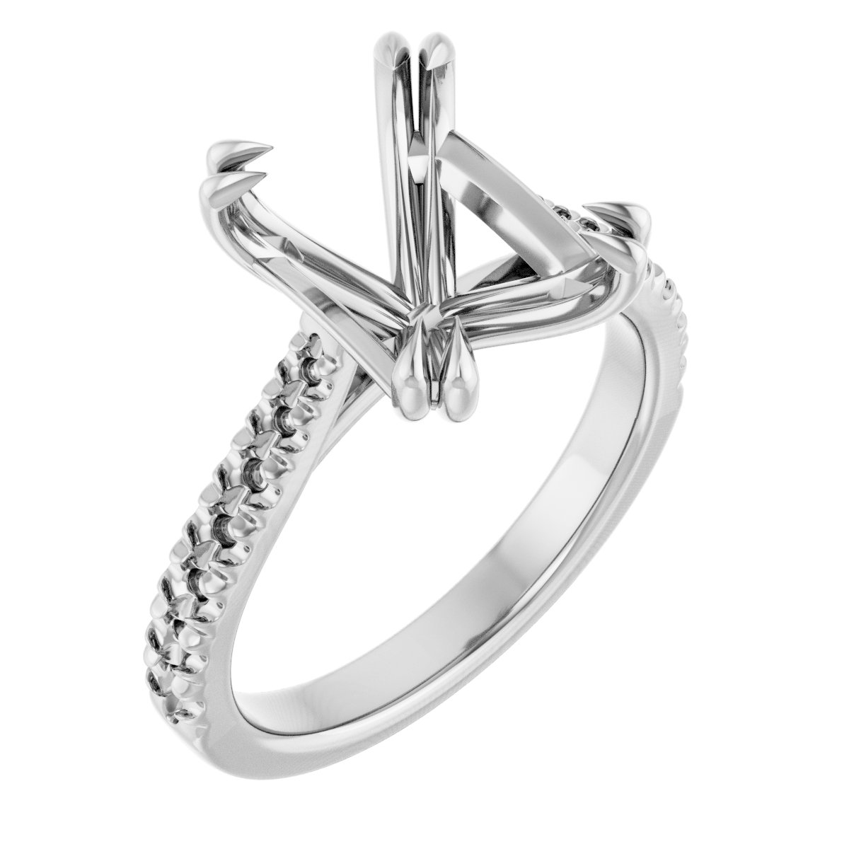 Double Claw-Prong Accented Engagement Ring