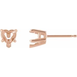 14K Rose 7x7 mm Heart 5-Prong Claw Stud Earring Mounting
