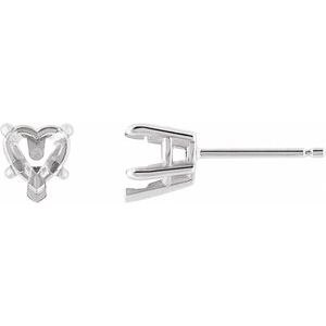 Platinum 4x4 mm Heart 5-Prong Claw Stud Earring Mounting