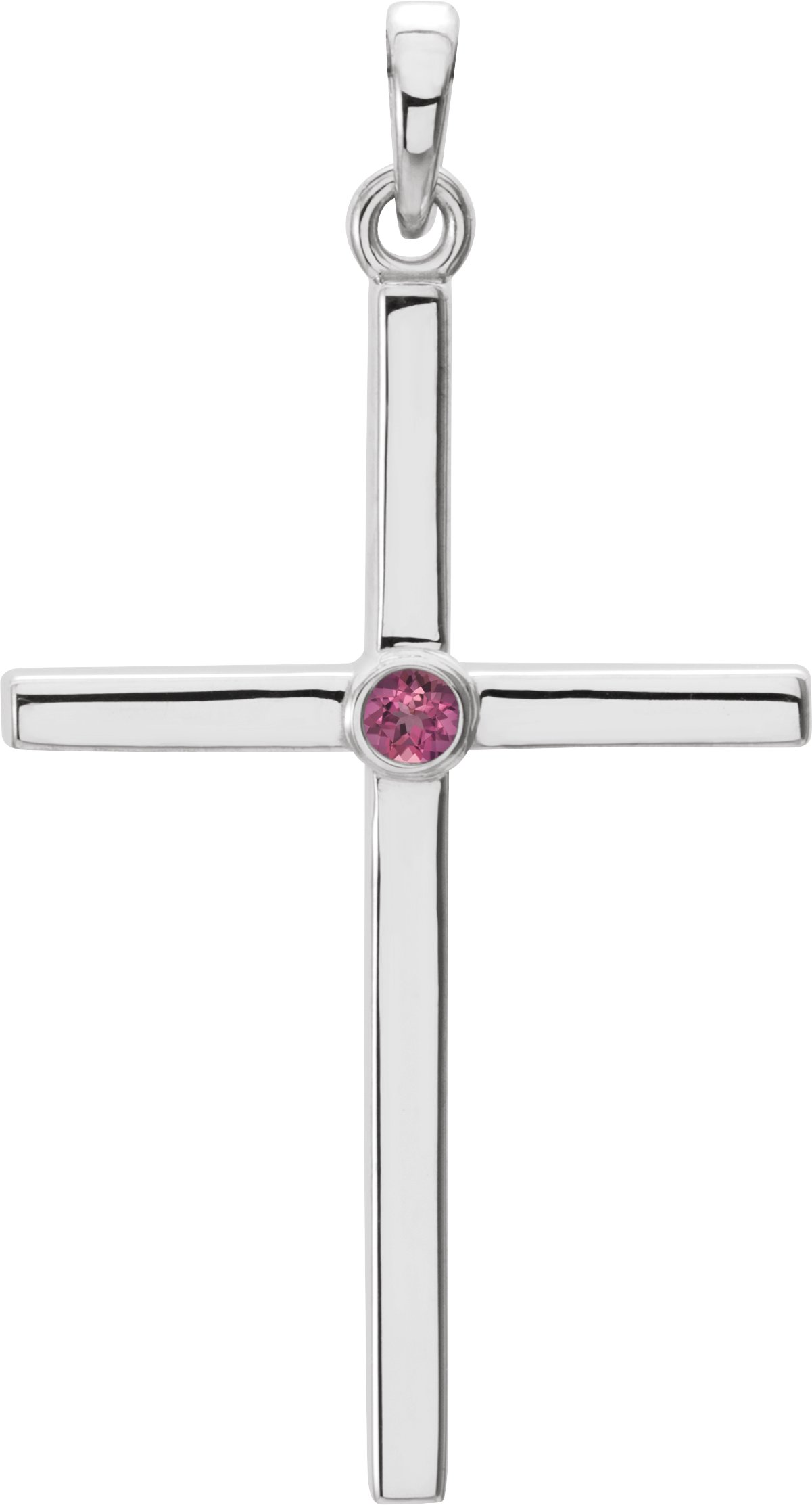 14K White Natural Pink Tourmaline Cross Pendant