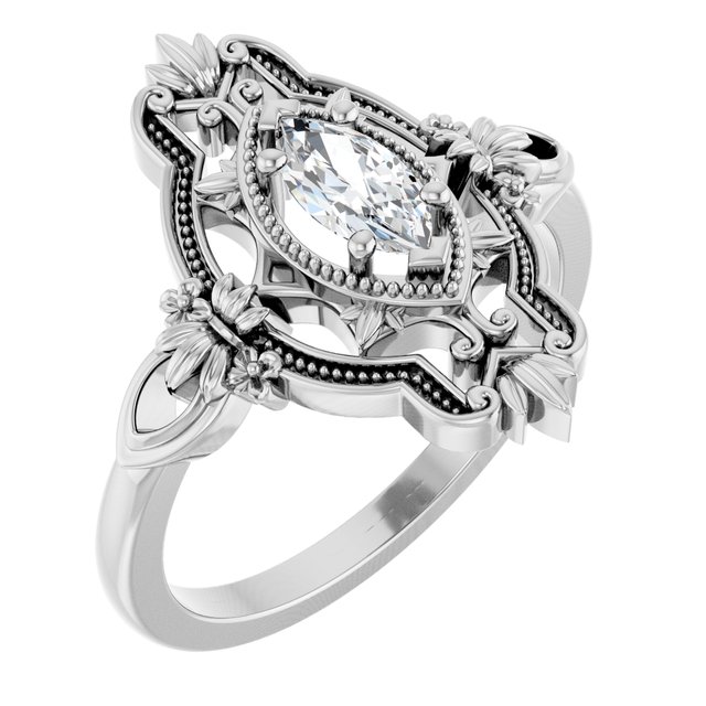 14K White Stuller Lab-Grown Moissanite Vintage-Inspired Ring 