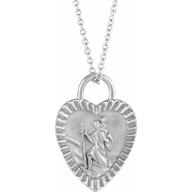 Sterling Silver St. Christopher Heart Medal 16-18