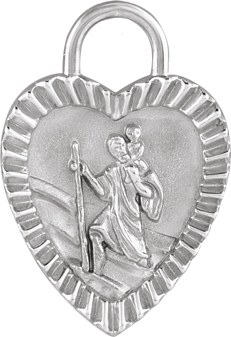 Platinum St. Christopher Heart Medal Charm/Pendant