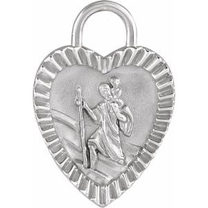 Platinum St. Christopher Heart Medal Charm/Pendant