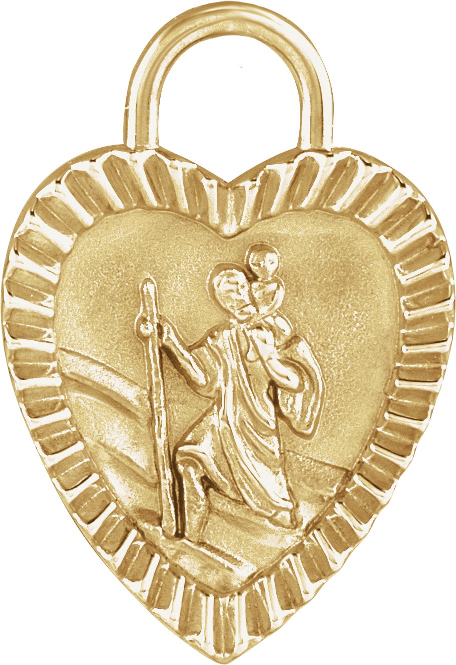 14K Yellow St. Christopher Heart Medal Pendant