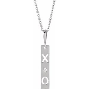 14K White .0075 CT Natural Diamond XO Bar 16-18" Necklace