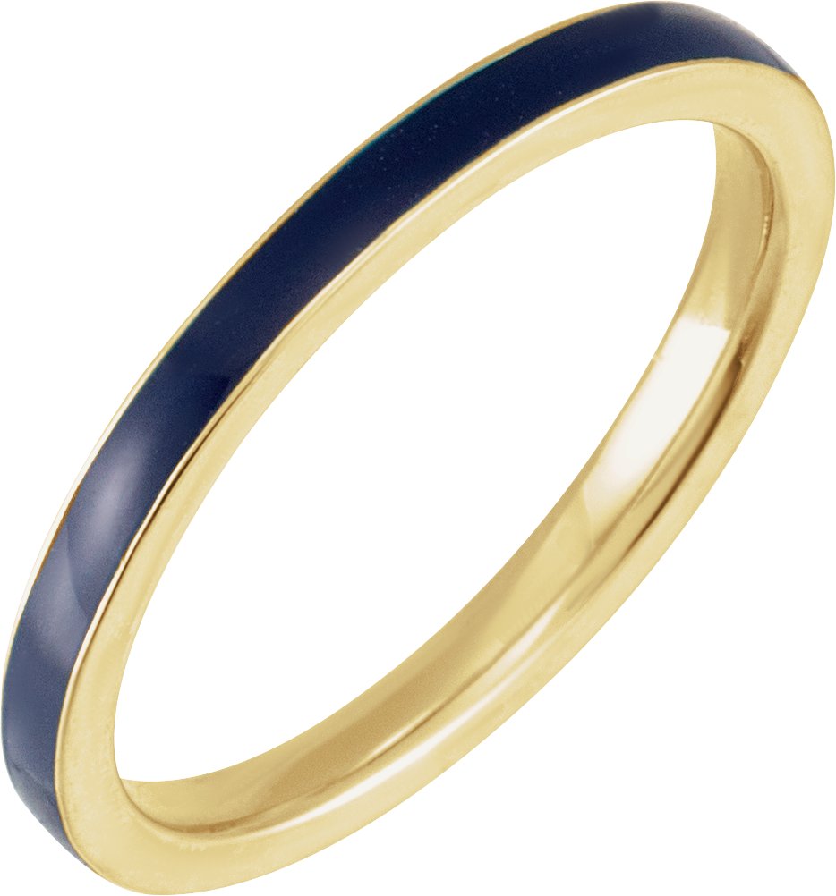 14K Yellow Blue Enamel Stackable Ring