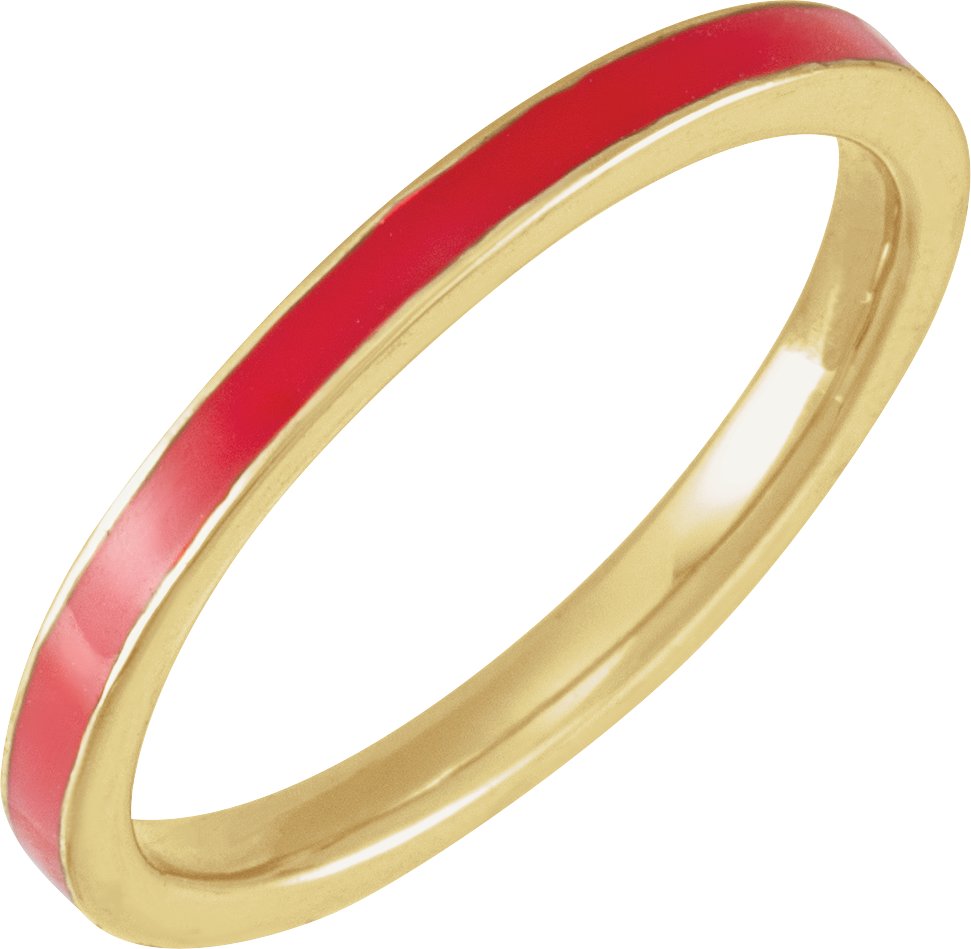 14K Yellow Red Enamel Stackable Ring