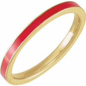 14K Yellow Red Enamel Stackable Ring