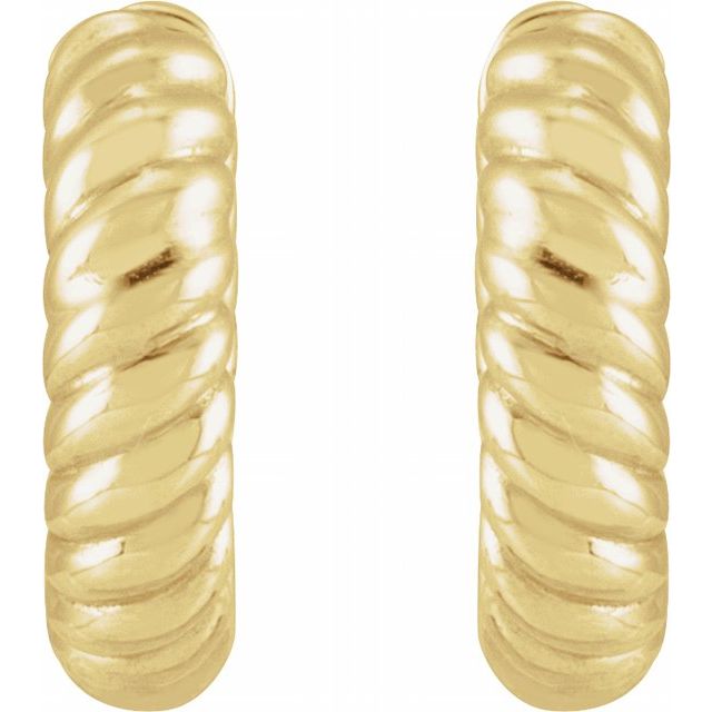 14K Yellow 10.5mm Rope Huggie Hoop Earrings