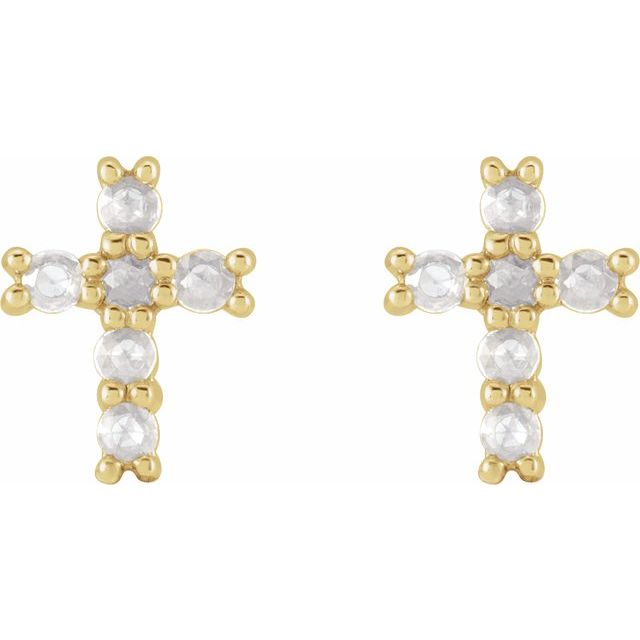 14K Yellow 1/5 CTW Rose-Cut Natural Diamond Cross Earings