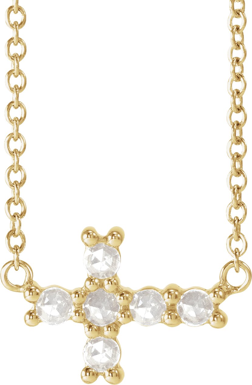 14K Yellow .125 CTW Rose Cut Natural Diamond Sideways Cross 16 18 inch Necklace Ref 19291586