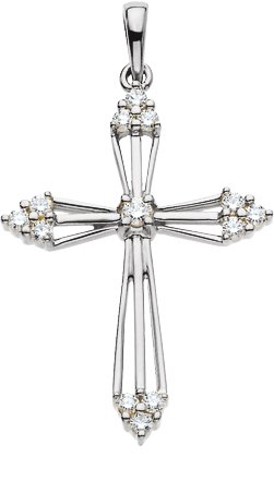 14K White 1/4 CTW Natural Diamond Cross Pendant 