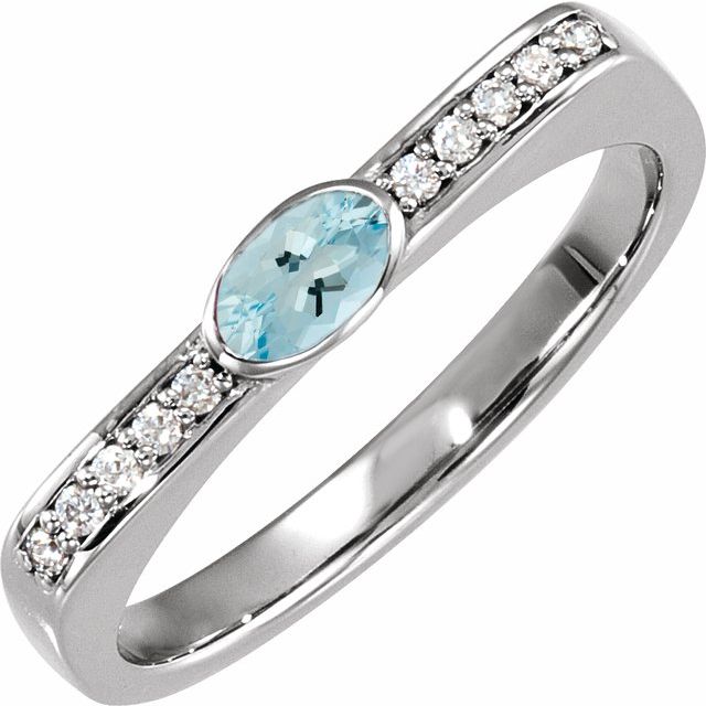 Sterling Silver Natural Aquamarine & .08 CTW Natural Diamond Stackable Ring