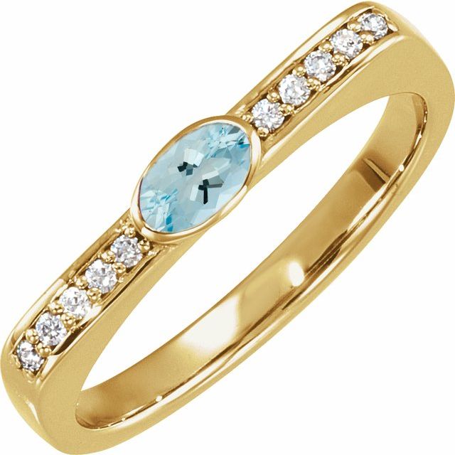 14K Yellow Natural Aquamarine & .08 CTW Natural Diamond Stackable Ring