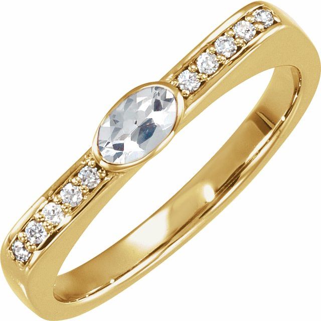 14K Yellow Natural White Sapphire & .08 CTW Natural Diamond Stackable Ring