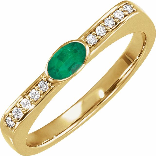 14K Yellow Natural Emerald & .08 CTW Natural Diamond Stackable Ring