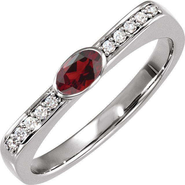 Sterling Silver Natural Mozambique Garnet & .08 CTW Natural Diamond Stackable Ring