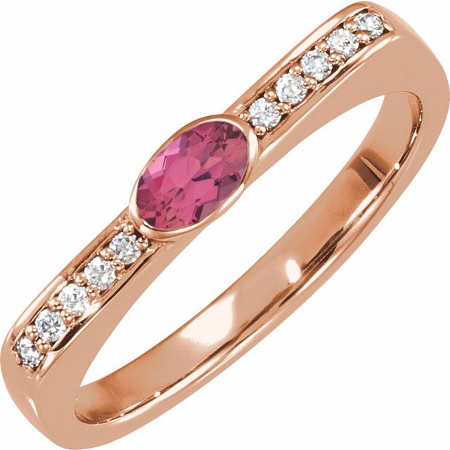 14K Rose Natural Pink Tourmaline & .08 CTW Natural Diamond Stackable Ring