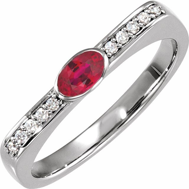 Sterling Silver Natural Ruby & .08 CTW Natural Diamond Stackable Ring