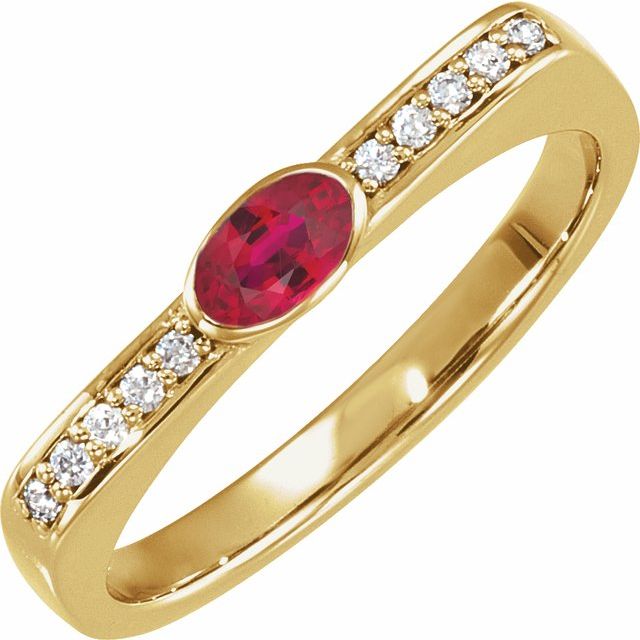 14K Yellow Natural Ruby & .08 CTW Natural Diamond Stackable Ring