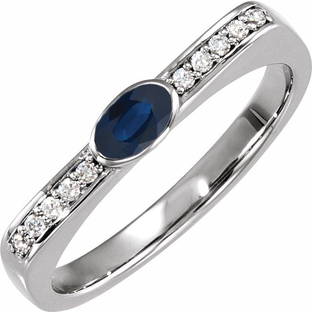 14K White Natural Blue Sapphire & .08 CTW Natural Diamond Stackable Ring