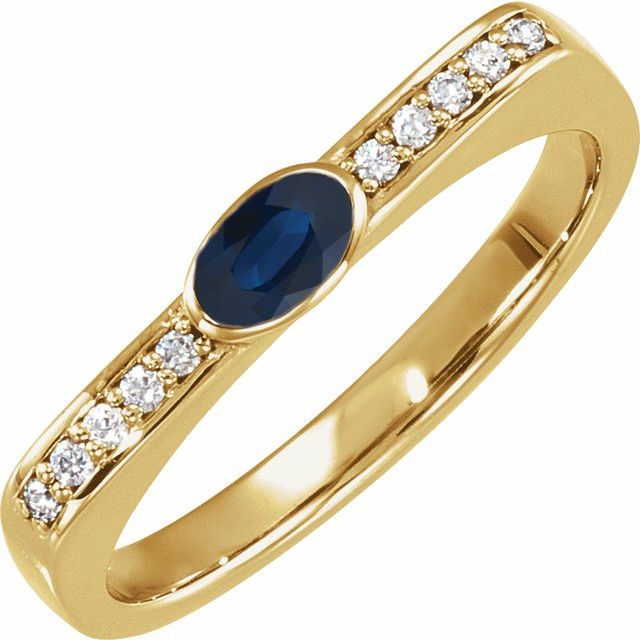 14K Yellow Natural Blue Sapphire & .08 CTW Natural Diamond Stackable Ring