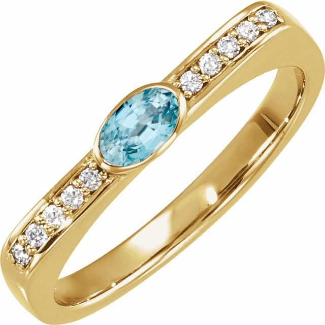 14K Yellow Natural Blue Zircon & .08 CTW Natural Diamond Stackable Ring