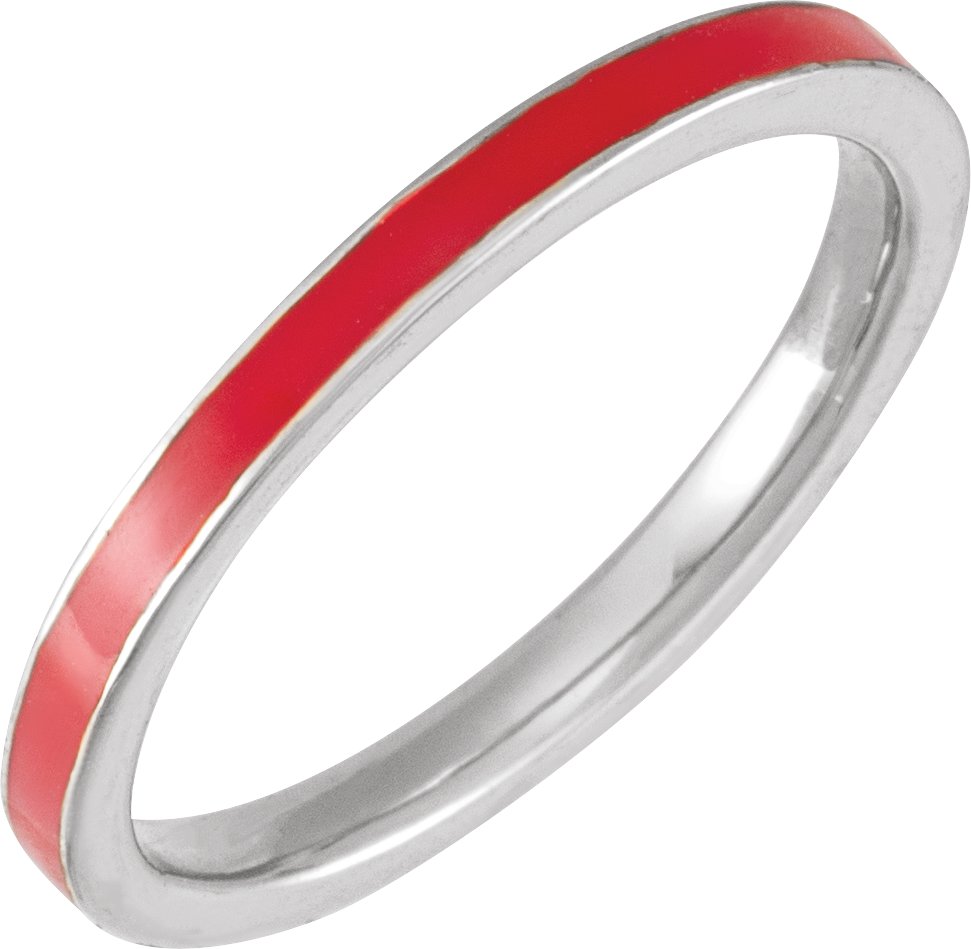 14K White Red Enamel Stackable Ring Ref 19517360