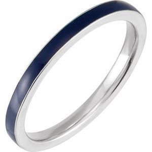 14K White Blue Enamel Stackable Ring