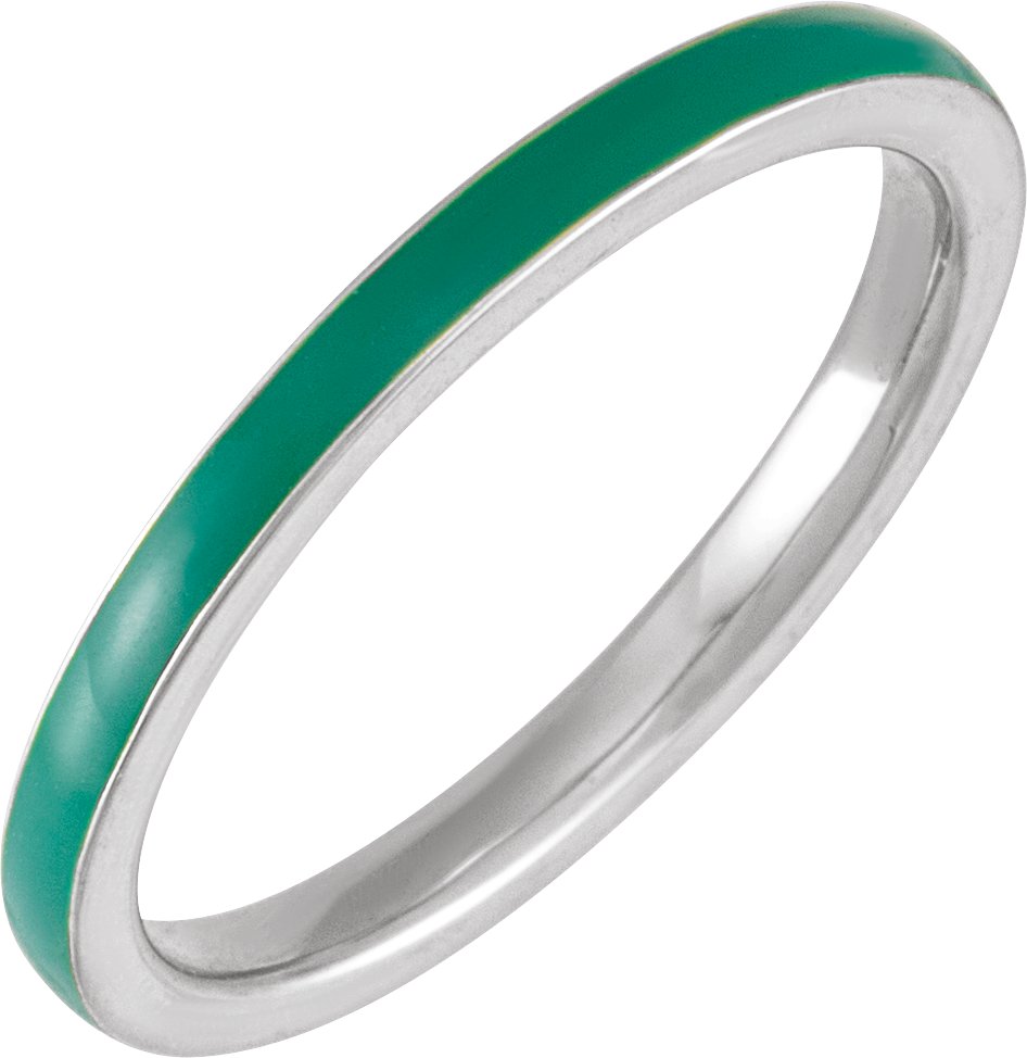 14K White Green Enamel Stackable Ring