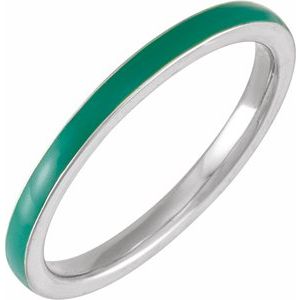 14K White Green Enamel Stackable Ring