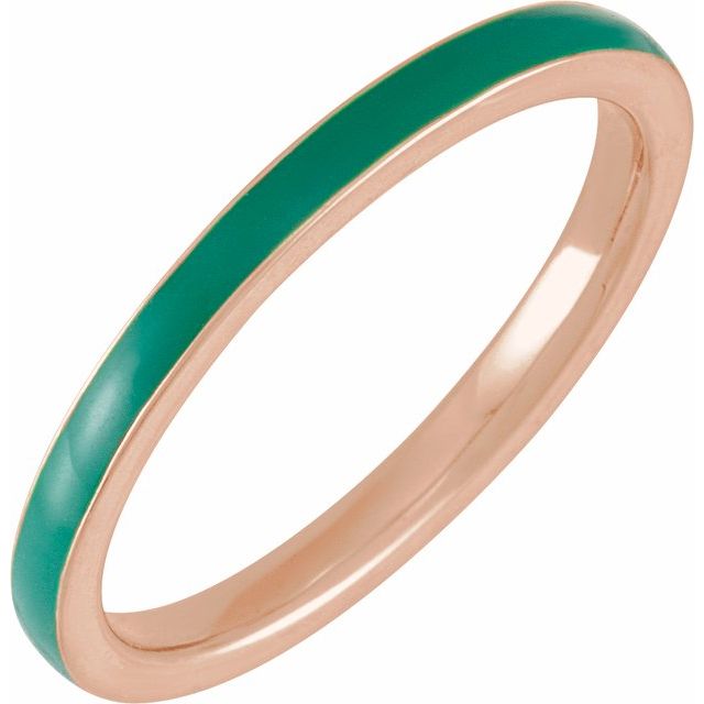 14K Rose Green Enamel Stackable Ring