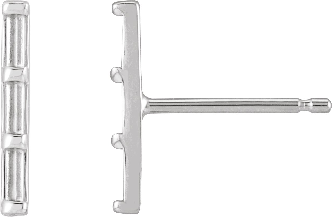 14K White 2.5x1 mm Straight Baguette Three-Stone Bar Earring Mounting