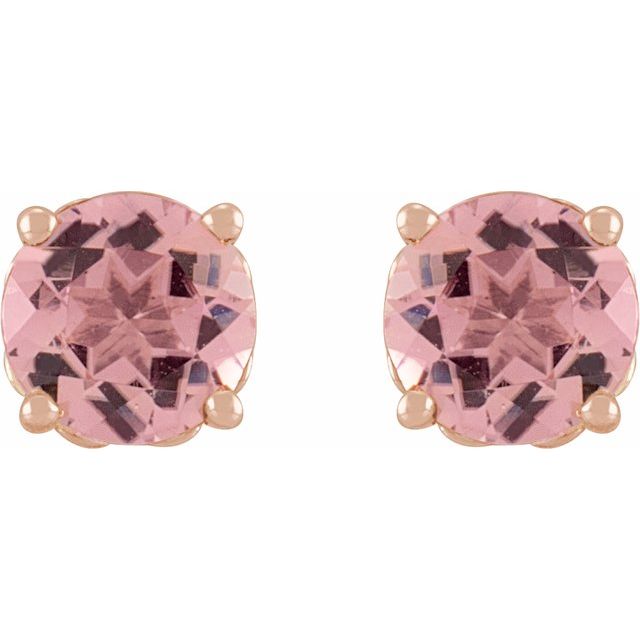 14K Rose 6 mm Natural Pink Tourmaline Earrings
