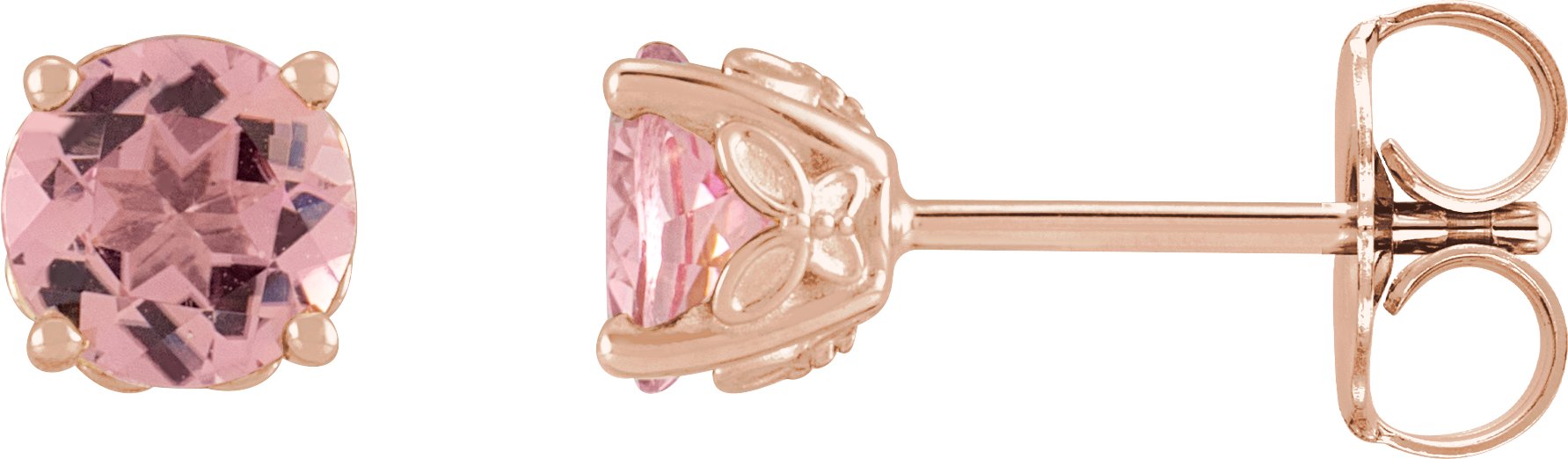 14K Rose 6 mm Natural Pink Tourmaline Earrings