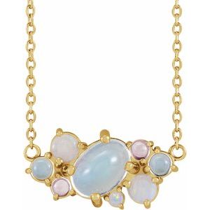 14K Yellow Natural Multi-Gemstone Scattered 16-18" Necklace