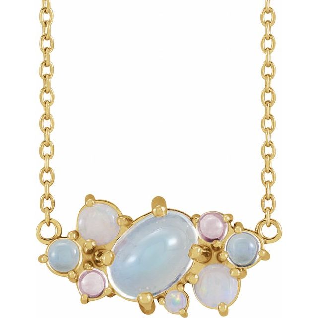 14K Yellow Natural Multi-Gemstone Scattered 16-18 Necklace