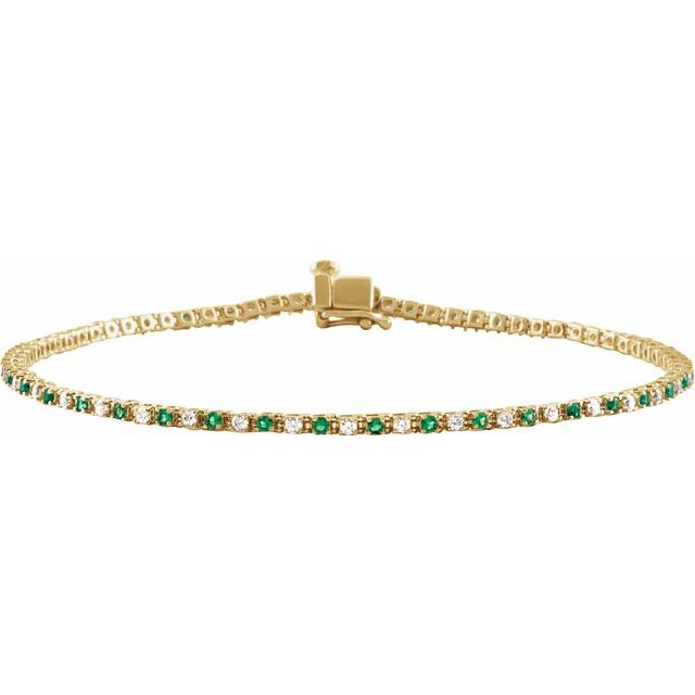 14K Yellow Natural Emerald & 5/8 CTW Natural Diamond Link 7 1/4" Bracelet
