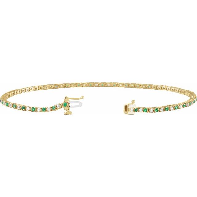 14K Yellow Natural Emerald & 5/8 CTW Natural Diamond Link 7 1/4