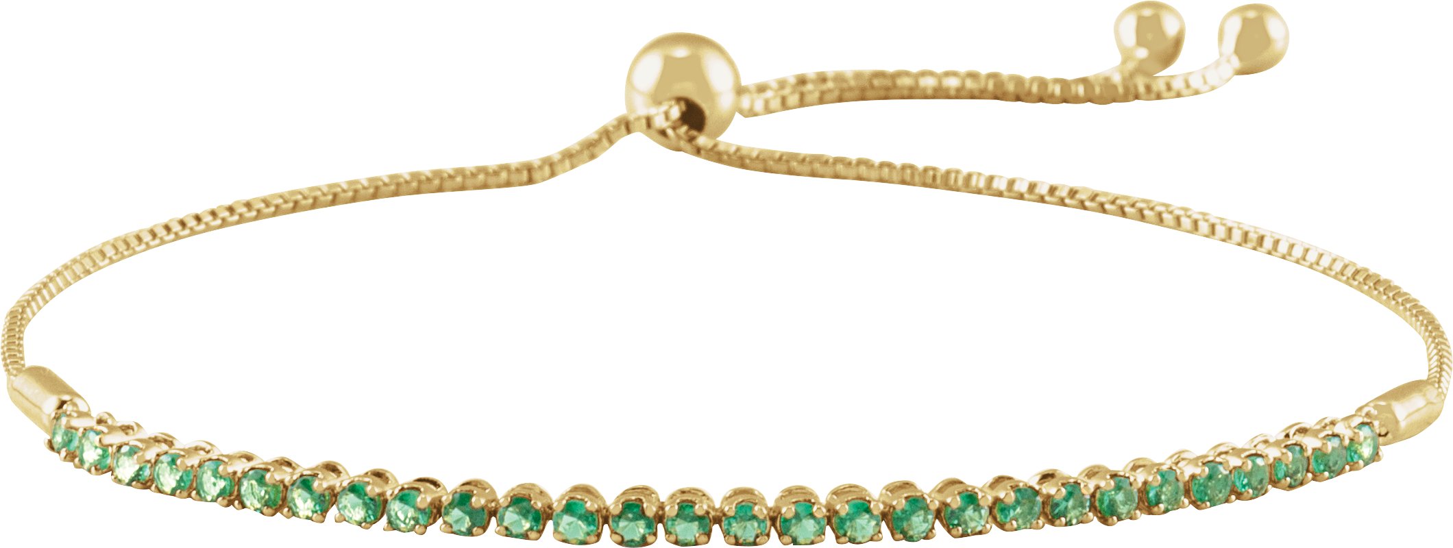 14K Yellow Natural Emerald Adjustable 9 1/2" Bolo Bracelet