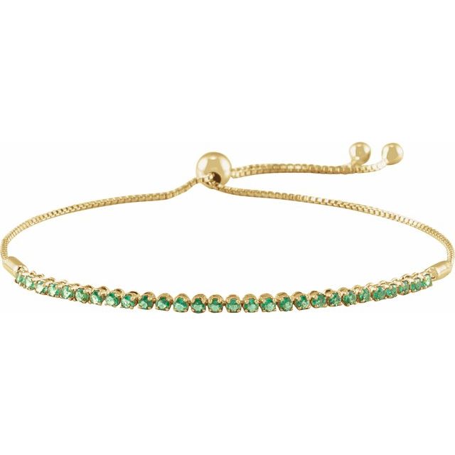 14K Yellow Natural Emerald Adjustable 9 1/2 Bolo Bracelet