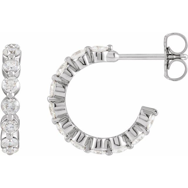 Sterling Silver 7/8 CTW Natural Diamond 14.5 mm Hoop Earrings